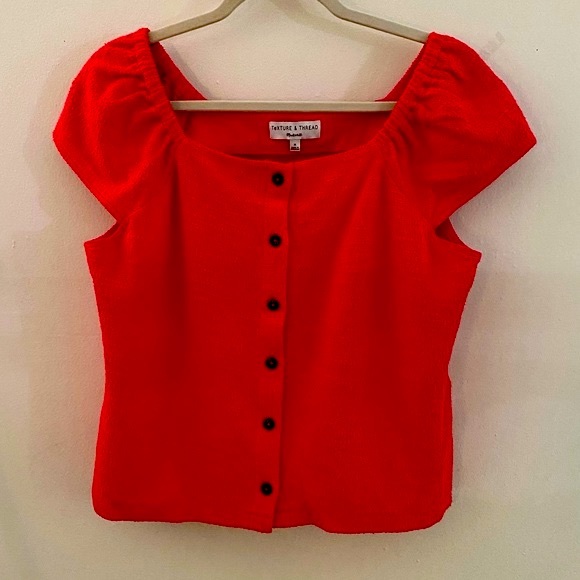 Madewell Texture and Thread Button Front Red Top Size Medium - Picture 1 of 9